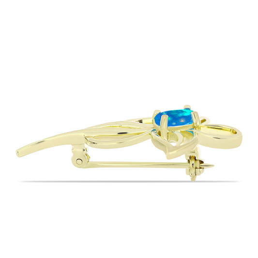 Pozlacené Stříbro 925/1000 - Brož s Etiopským Nebeským Opálem - Karátové číslo: 0.47. přibližná hmotnost: 3.67 gramů