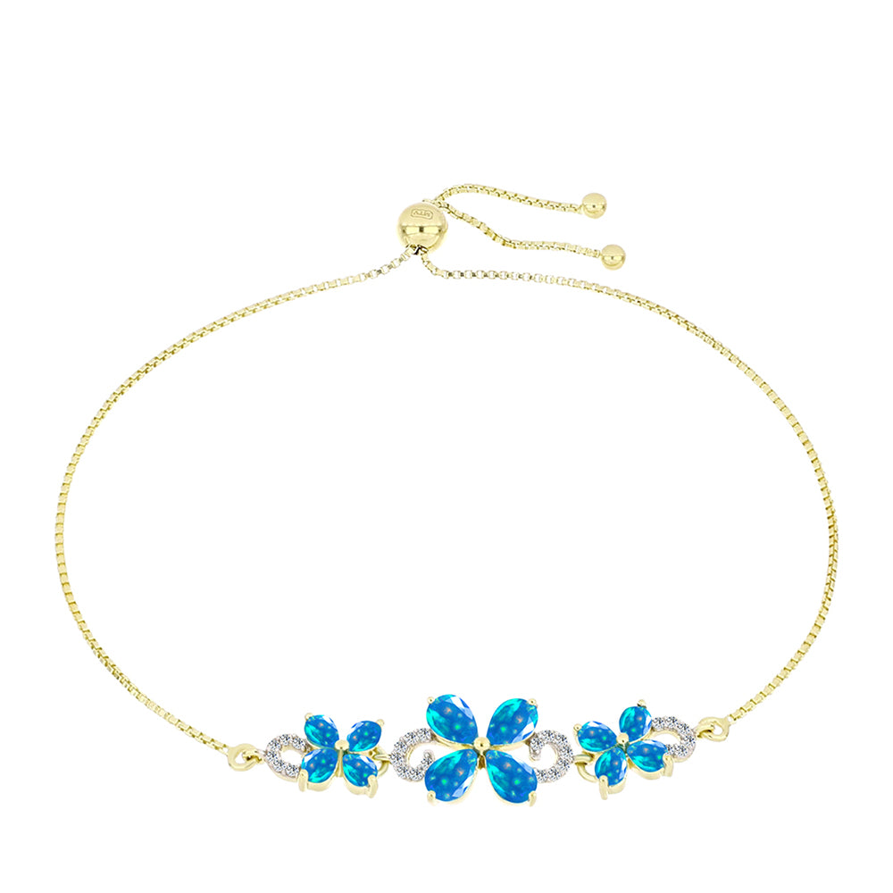 Pozlacené Stříbro 925/1000 - Náramek s Etiopským Nebeským Opálem a Bílým Topazem - Karátové číslo: 1.95. přibližná hmotnost: 5.15 gramů