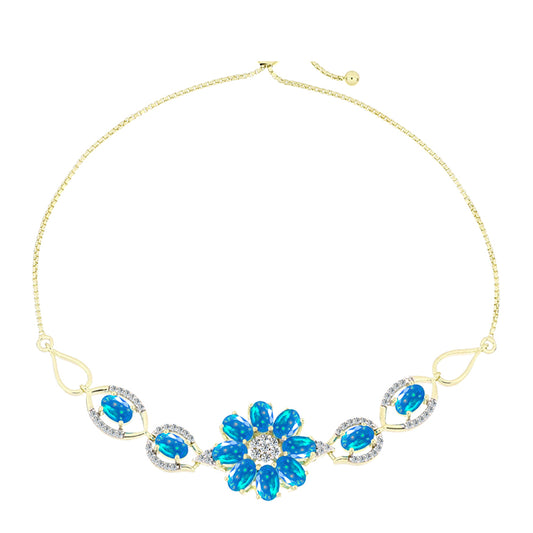 Pozlacené Stříbro 925/1000 - Náramek s Etiopským Nebeským Opálem a Bílým Topazem - Karátové číslo: 3.73. přibližná hmotnost: 8.44 gramů