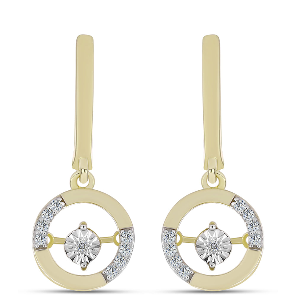 Pozlacené Stříbro 925/1000 - Náušnice s Bílým Diamantem a Bílým Topazem - Karátové číslo: 0.16. přibližná hmotnost: 4.85 gramů