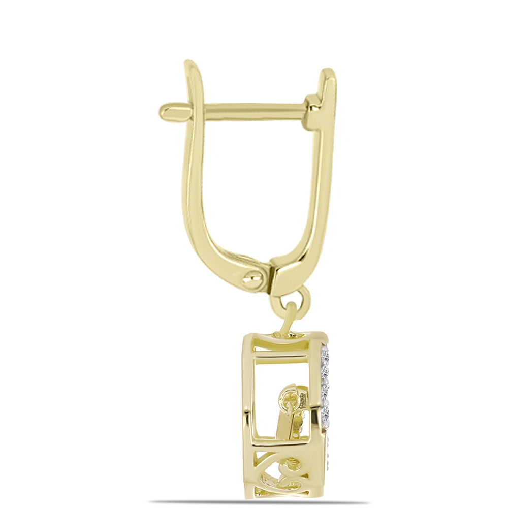 Pozlacené Stříbro 925/1000 - Náušnice s Bílým Diamantem a Bílým Topazem - Karátové číslo: 0.16. přibližná hmotnost: 4.85 gramů 2 