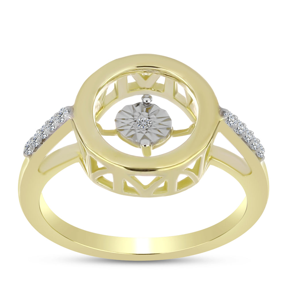 Pozlacené Stříbro 925/1000 - Prsten s Bílým Diamantem a Bílým Topazem - Karátové číslo: 0.1. přibližná hmotnost: 2.85 gramů