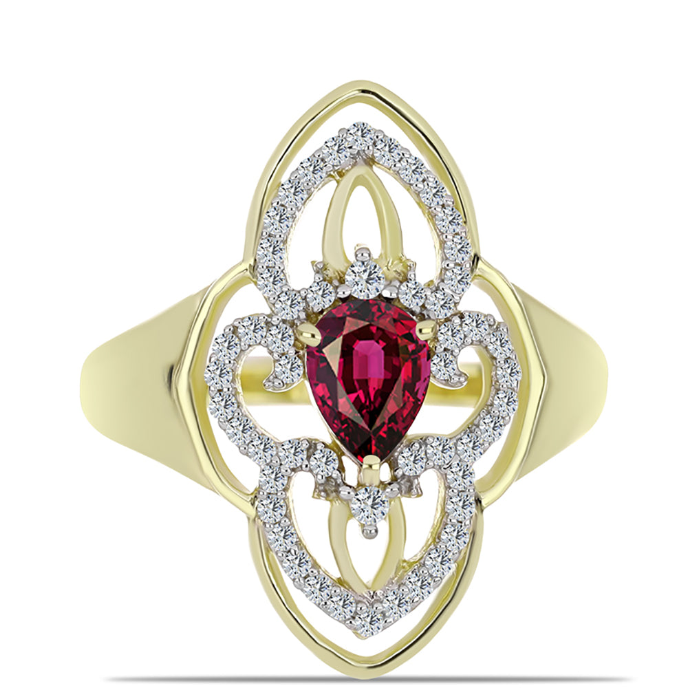 Pozlacené Stříbro 925/1000 - Prsten s Rhodolitovým Granátem a Bílým Topazem - Karátové číslo: 1.2. přibližná hmotnost: 3.46 gramů 1 