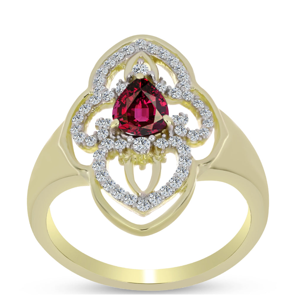 Pozlacené Stříbro 925/1000 - Prsten s Rhodolitovým Granátem a Bílým Topazem - Karátové číslo: 1.2. přibližná hmotnost: 3.46 gramů 3 