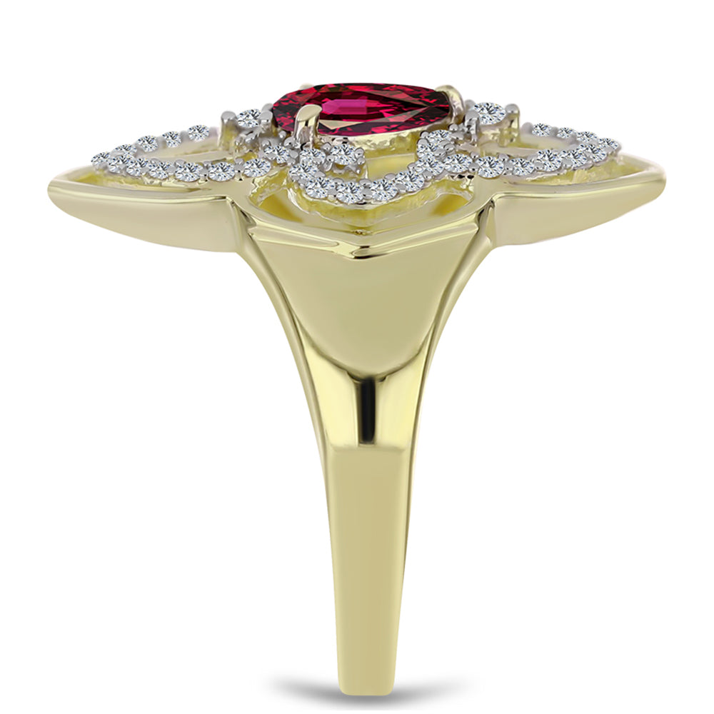 Pozlacené Stříbro 925/1000 - Prsten s Rhodolitovým Granátem a Bílým Topazem - Karátové číslo: 1.2. přibližná hmotnost: 3.46 gramů 4 