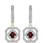 Pozlacené Stříbro 925/1000 - Náušnice s Rhodolitovým Granátem a Bílým Topazem - Karátové číslo: 1.32. přibližná hmotnost: 4.27 gramů