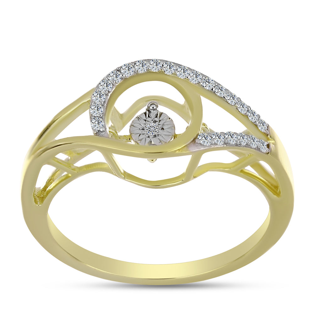 Pozlacené Stříbro 925/1000 - Prsten s Bílým Diamantem a Bílým Topazem - Karátové číslo: 0.17. přibližná hmotnost: 3.22 gramů