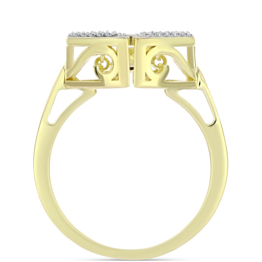 Pozlacené Stříbro 925/1000 - Prsten s Bílým Diamantem a Bílým Topazem - Karátové číslo: 0.19. přibližná hmotnost: 4.36 gramů