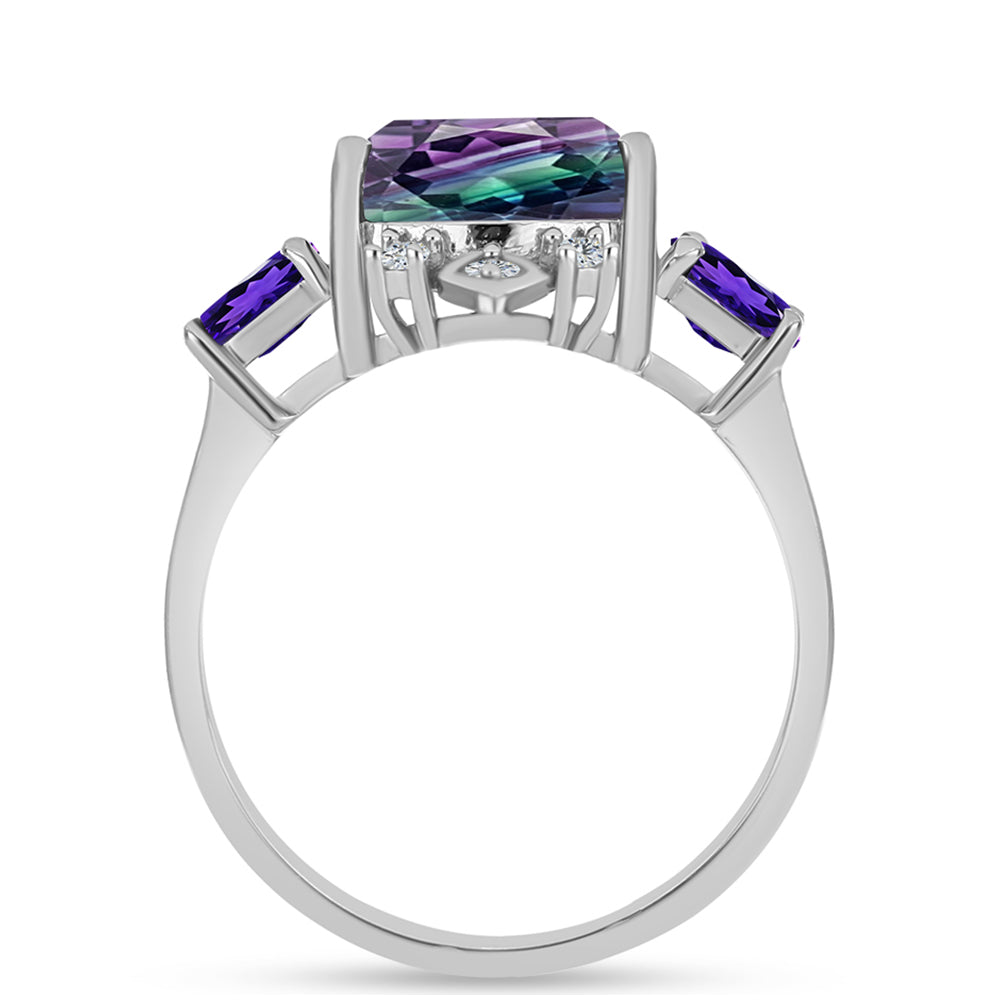 Stříbro 925/1000 - Prsten se Zebra Fluoritem a Marockým Ametystem - Karátové číslo: 3.73. přibližná hmotnost: 3.27 gramů