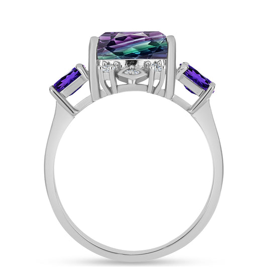 Stříbro 925/1000 - Prsten se Zebra Fluoritem a Marockým Ametystem - Karátové číslo: 3.73. přibližná hmotnost: 3.27 gramů