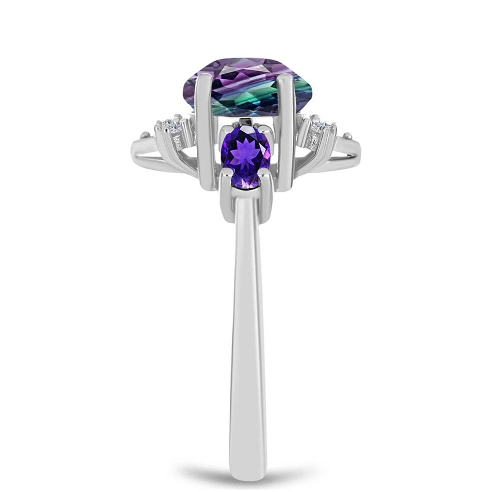 Stříbro 925/1000 - Prsten se Zebra Fluoritem a Marockým Ametystem - Karátové číslo: 3.73. přibližná hmotnost: 3.27 gramů 4 