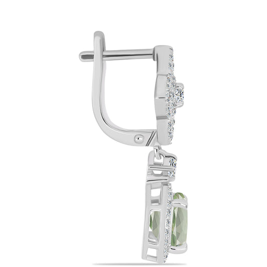 Stříbro 925/1000 - Náušnice se Zeleným Ametystem a Bílým Topazem - Karátové číslo: 4.77. přibližná hmotnost: 5.83 gramů