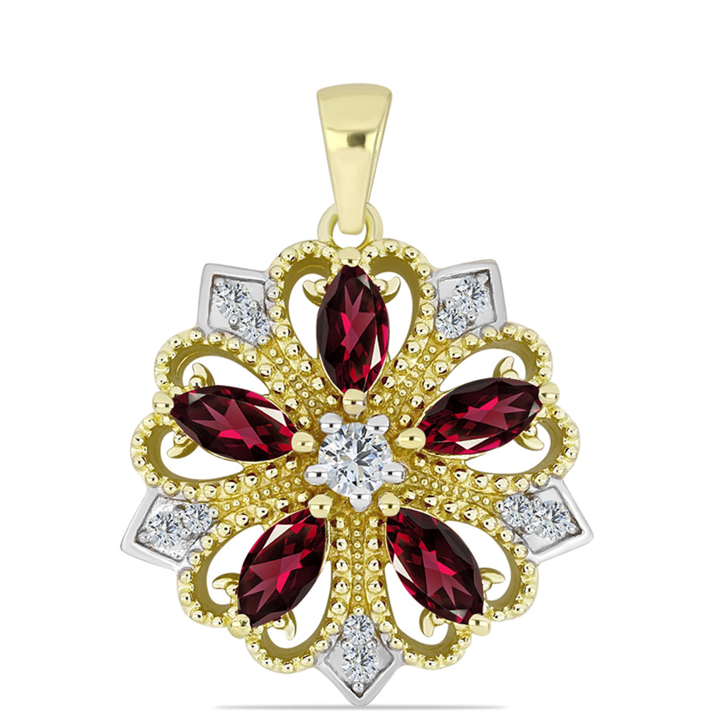 Pozlacené Stříbro 925/1000 - Přívěsek s Rhodolitovým Granátem a Bílým Topazem - Karátové číslo: 1.78. přibližná hmotnost: 3.09 gramů 1 