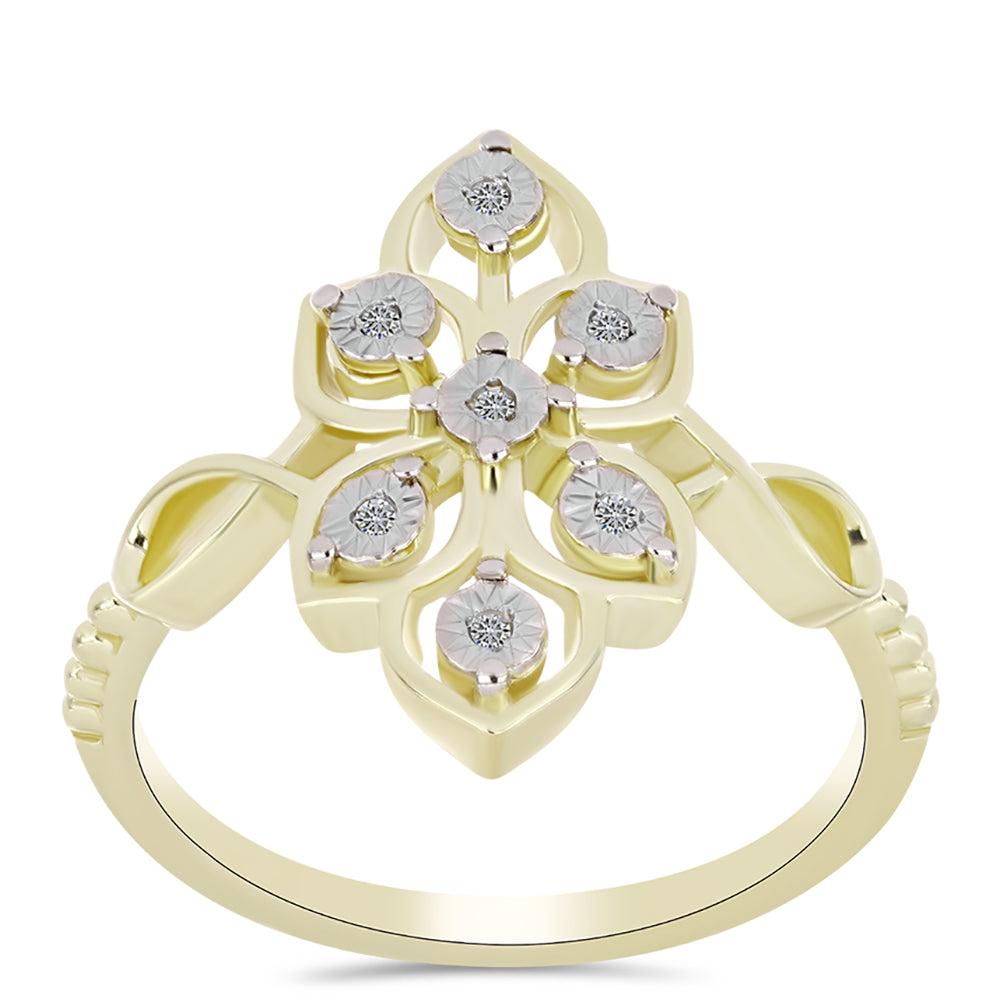 Pozlacené Stříbro 925/1000 - Prsten s Bílým Diamantem - Karátové číslo: 0.04. přibližná hmotnost: 3.25 gramů 3 