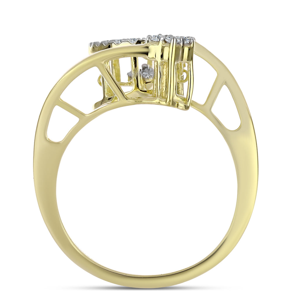 Pozlacené Stříbro 925/1000 - Prsten s Bílým Diamantem a Bílým Topazem - Karátové číslo: 0.27. přibližná hmotnost: 3.44 gramů 2 