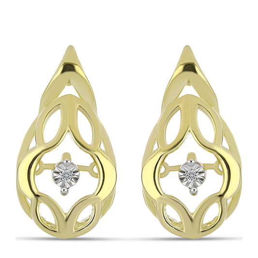 Pozlacené Stříbro 925/1000 - Náušnice s Bílým Diamantem - Karátové číslo: 0.01. přibližná hmotnost: 4.91 gramů