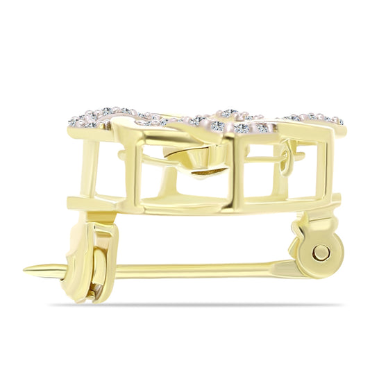 Pozlacené Stříbro 925/1000 - Brož s Bílým Diamantem a Bílým Topazem - Karátové číslo: 0.25. přibližná hmotnost: 2.32 gramů