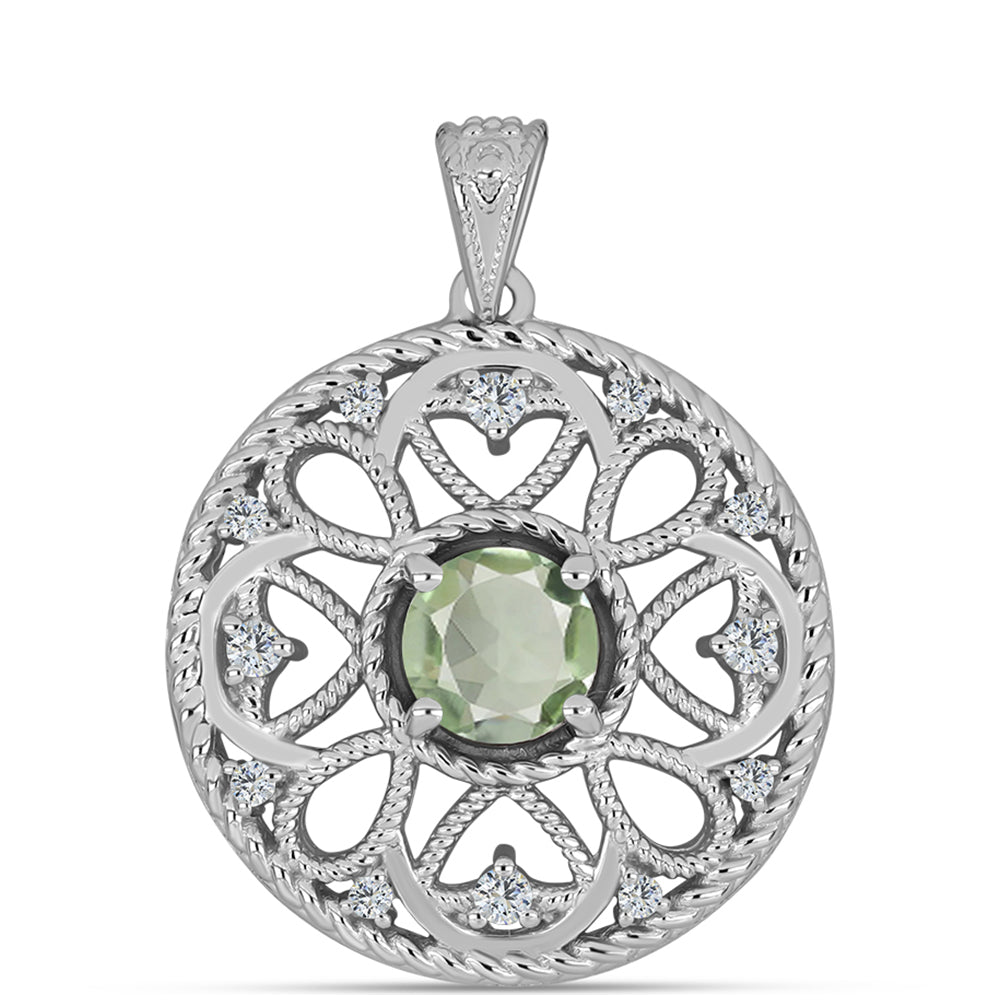 Stříbro 925/1000 - Přívěsek se Zeleným Ametystem - Karátové číslo: 1.42. přibližná hmotnost: 4.59 gramů 1 