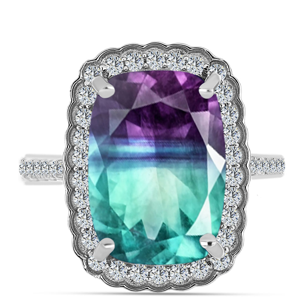 Stříbro 925/1000 - Prsten se Zebra Fluoritem a Bílým Topazem - Karátové číslo: 8.5. přibližná hmotnost: 5.28 gramů 1 