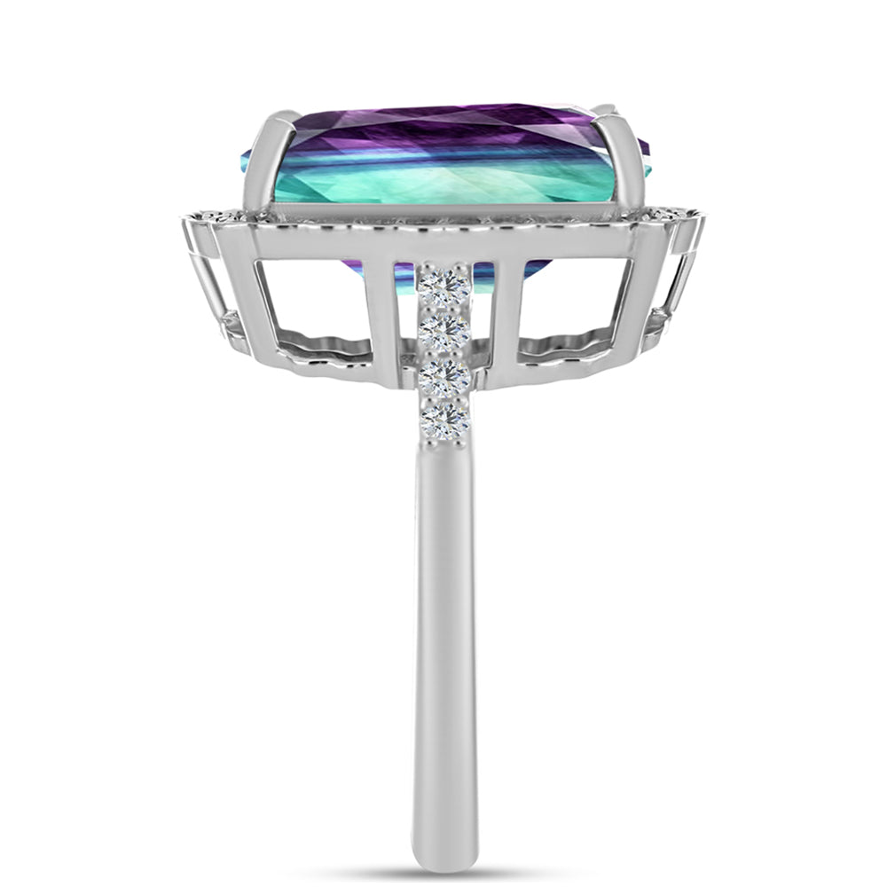 Stříbro 925/1000 - Prsten se Zebra Fluoritem a Bílým Topazem - Karátové číslo: 8.5. přibližná hmotnost: 5.28 gramů 4 