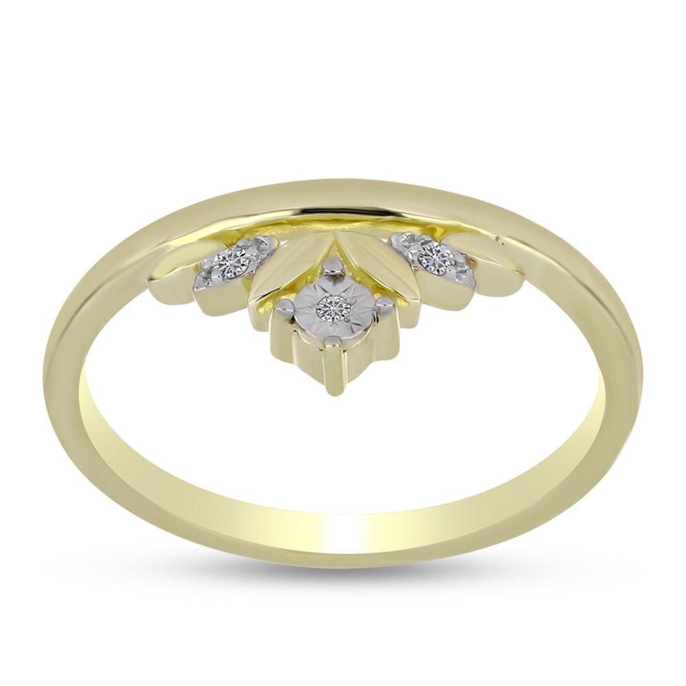 Pozlacené Stříbro 925/1000 - Prsten s Bílým Diamantem - Karátové číslo: 0.03. přibližná hmotnost: 2.35 gramů