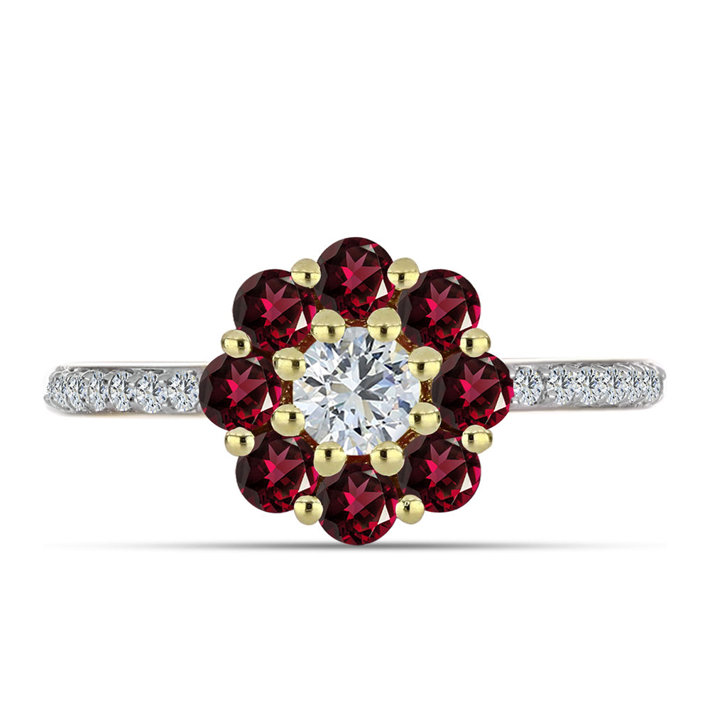 Pozlacené Stříbro 925/1000 - Prsten s Rhodolitovým Granátem a Bílým Topazem - Karátové číslo: 1.19. přibližná hmotnost: 2.49 gramů 1 