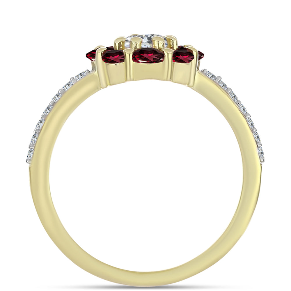 Pozlacené Stříbro 925/1000 - Prsten s Rhodolitovým Granátem a Bílým Topazem - Karátové číslo: 1.19. přibližná hmotnost: 2.49 gramů