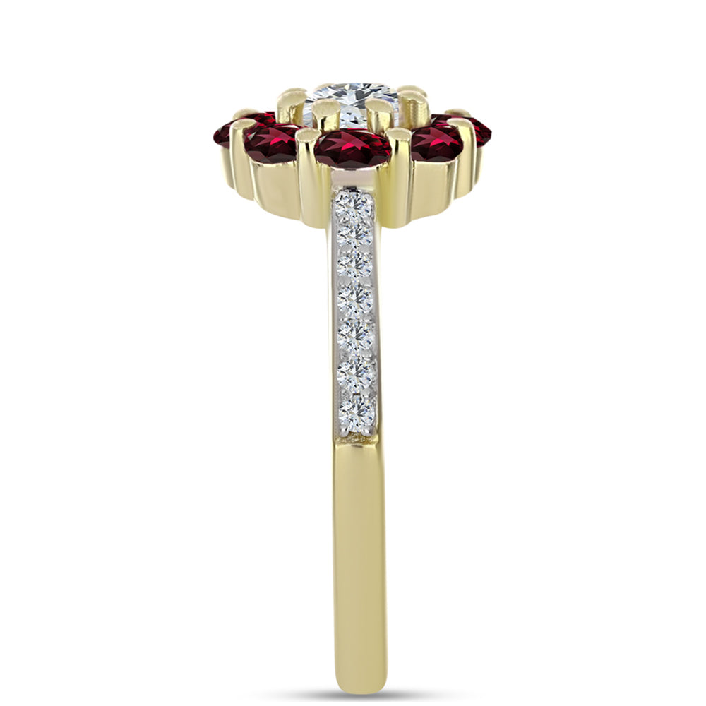 Pozlacené Stříbro 925/1000 - Prsten s Rhodolitovým Granátem a Bílým Topazem - Karátové číslo: 1.19. přibližná hmotnost: 2.49 gramů