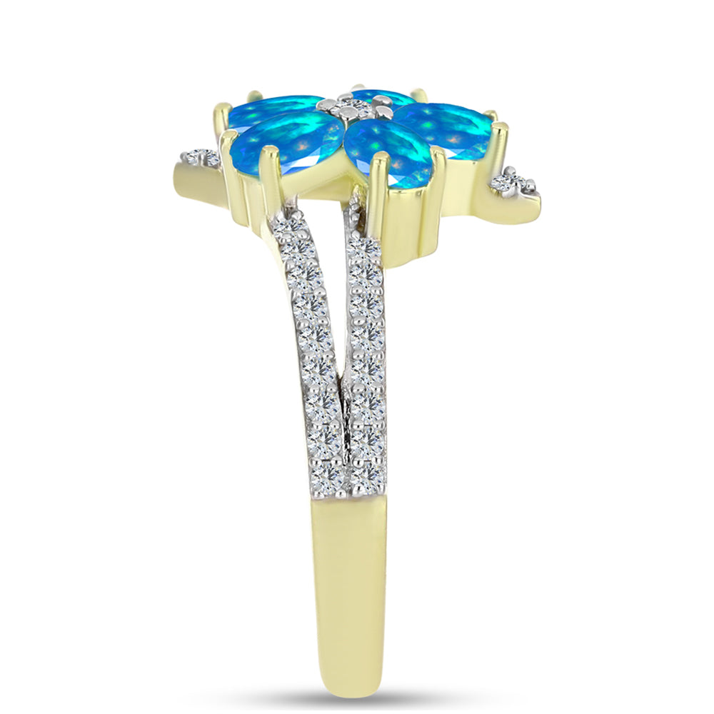 Pozlacené Stříbro 925/1000 - Prsten s Etiopským Nebeským Opálem a Bílým Topazem - Karátové číslo: 1.28. přibližná hmotnost: 3.36 gramů 4 