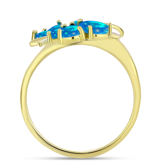 Pozlacené Stříbro 925/1000 - Prsten s Etiopským Nebeským Opálem a Bílým Topazem - Karátové číslo: 0.92. přibližná hmotnost: 3.41 gramů