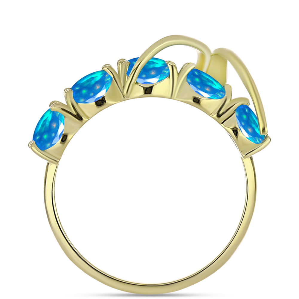 Pozlacené Stříbro 925/1000 - Prsten s Etiopským Nebeským Opálem - Karátové číslo: 1.83. přibližná hmotnost: 3.68 gramů