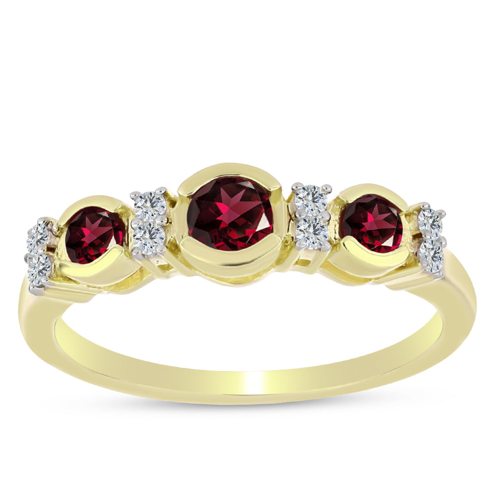 Pozlacené Stříbro 925/1000 - Prsten s Rhodolitovým Granátem a Bílým Topazem - Karátové číslo: 0.77. přibližná hmotnost: 2.07 gramů 1 