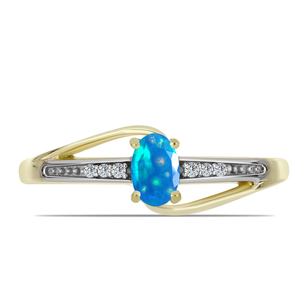 Pozlacené Stříbro 925/1000 - Prsten s Etiopským Nebeským Opálem a Bílým Topazem - Karátové číslo: 0.31. přibližná hmotnost: 2.68 gramů 1 