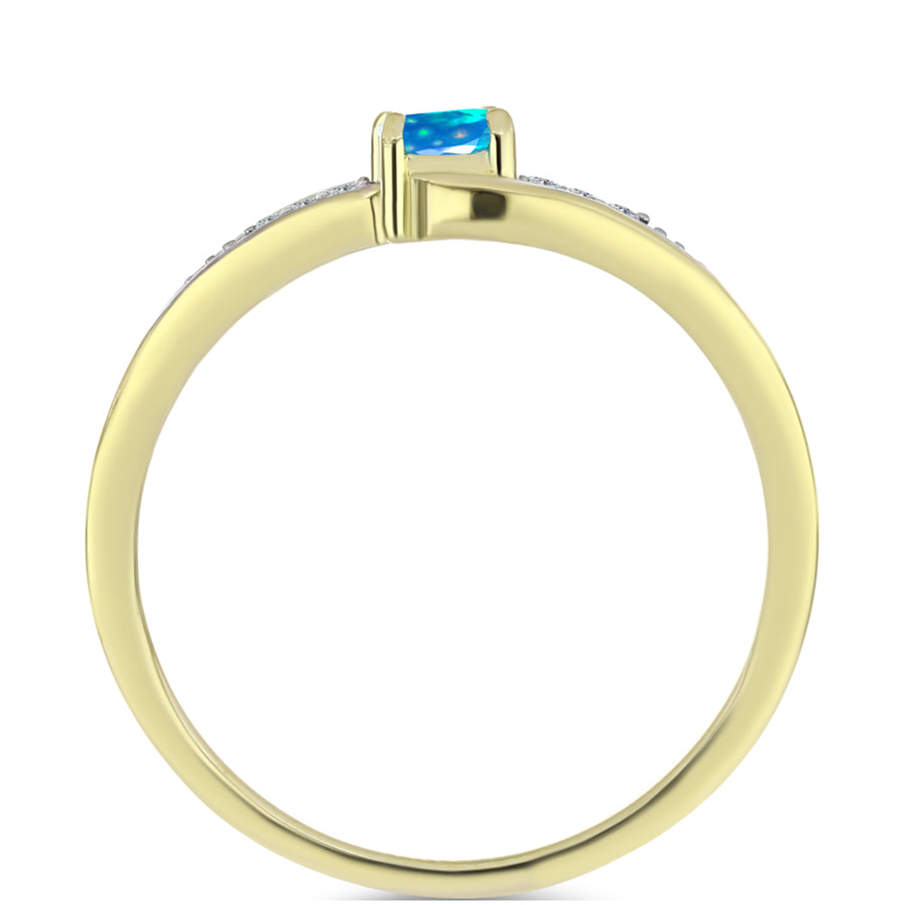 Pozlacené Stříbro 925/1000 - Prsten s Etiopským Nebeským Opálem a Bílým Topazem - Karátové číslo: 0.31. přibližná hmotnost: 2.68 gramů 2 