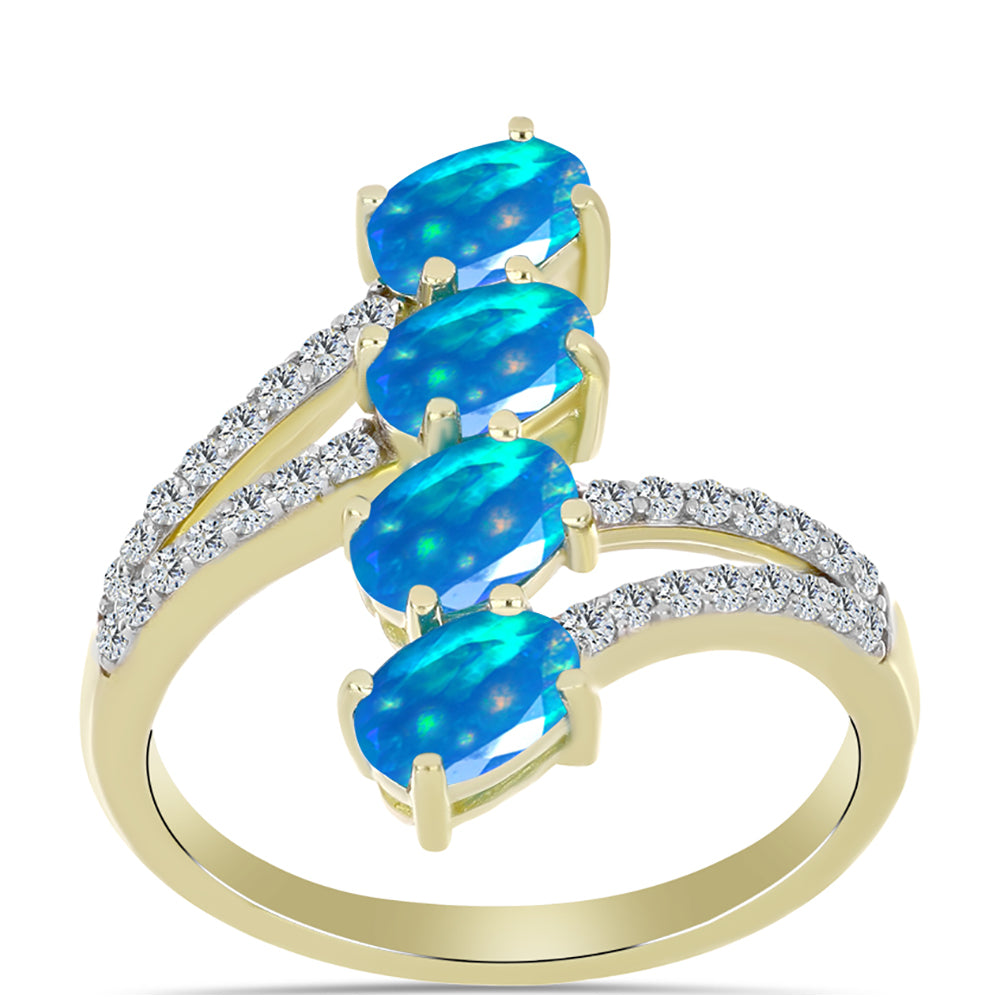 Pozlacené Stříbro 925/1000 - Prsten s Etiopským Nebeským Opálem a Bílým Topazem - Karátové číslo: 1.44. přibližná hmotnost: 3.21 gramů 3 