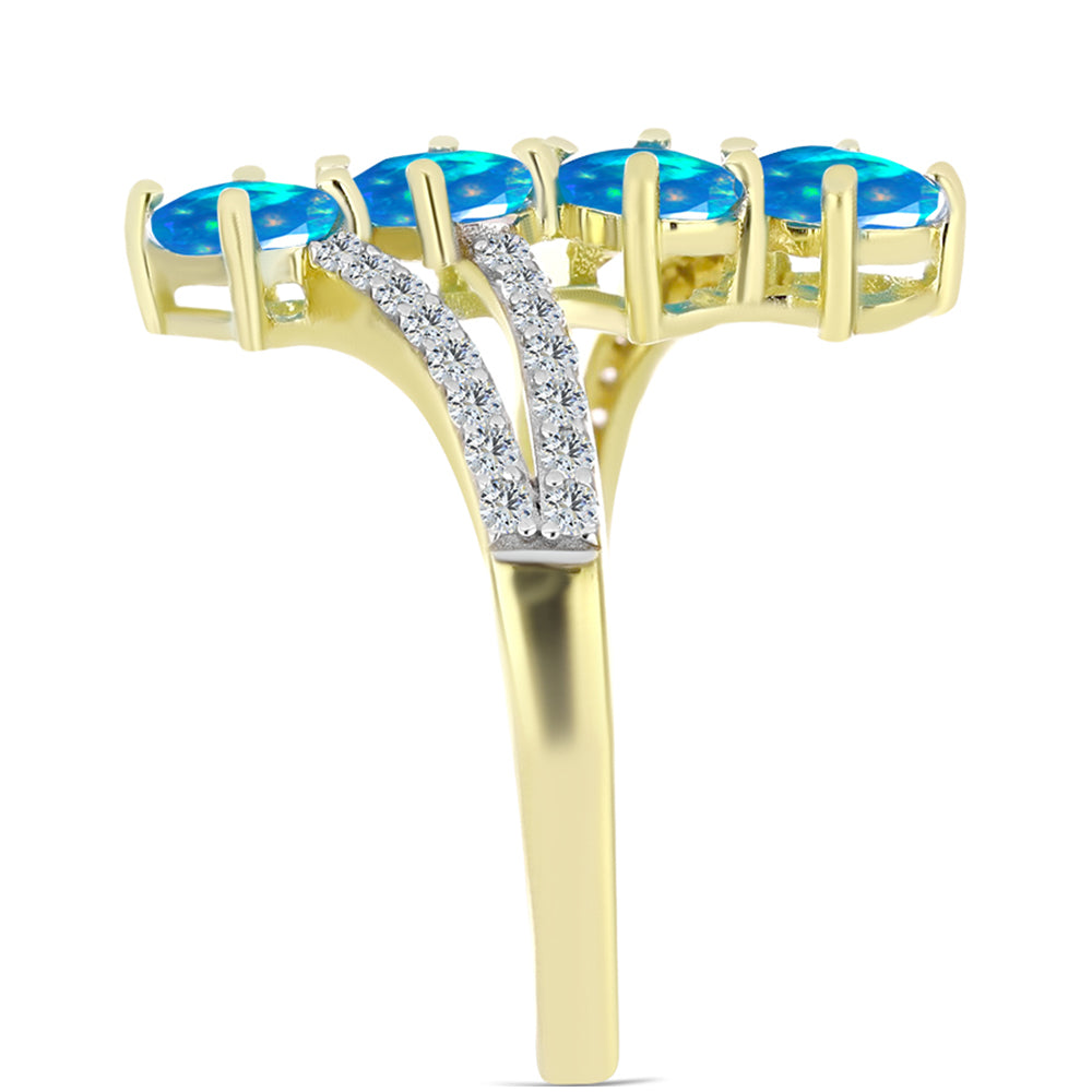 Pozlacené Stříbro 925/1000 - Prsten s Etiopským Nebeským Opálem a Bílým Topazem - Karátové číslo: 1.44. přibližná hmotnost: 3.21 gramů 4 