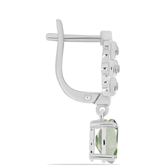 Stříbro 925/1000 - Náušnice se Zeleným Ametystem a Bílým Topazem - Karátové číslo: 2.59. přibližná hmotnost: 5.1 gramů