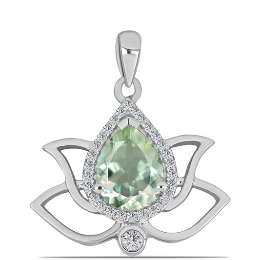 Stříbro 925/1000 - Přívěsek se Zeleným Ametystem a Bílým Topazem - Karátové číslo: 1.68. přibližná hmotnost: 2.1 gramů