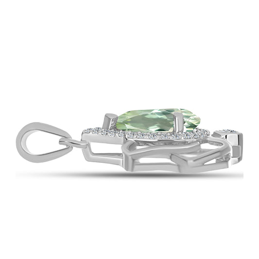 Stříbro 925/1000 - Přívěsek se Zeleným Ametystem a Bílým Topazem - Karátové číslo: 1.68. přibližná hmotnost: 2.1 gramů