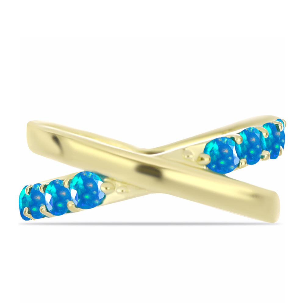 Pozlacené Stříbro 925/1000 - Prsten s Etiopským Nebeským Opálem - Karátové číslo: 0.7. přibližná hmotnost: 4.43 gramů