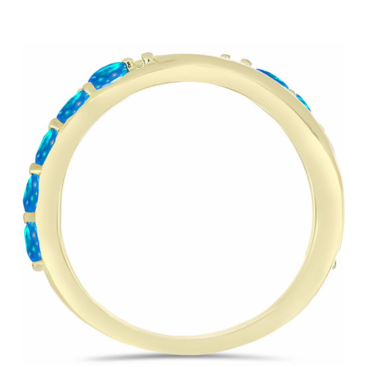 Pozlacené Stříbro 925/1000 - Prsten s Etiopským Nebeským Opálem - Karátové číslo: 0.7. přibližná hmotnost: 4.43 gramů