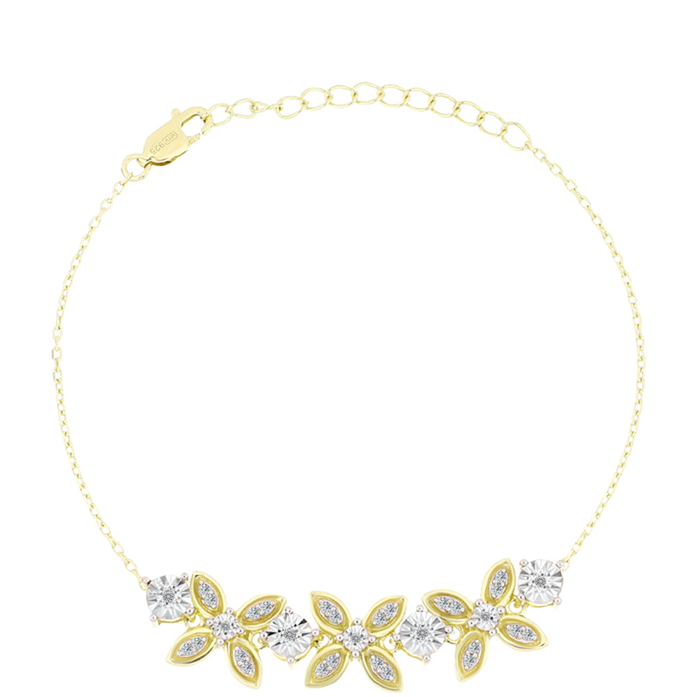 Pozlacené Stříbro 925/1000 - Náramek s Bílým Diamantem a Bílým Topazem - Karátové číslo: 0.34. přibližná hmotnost: 6.31 gramů 1 