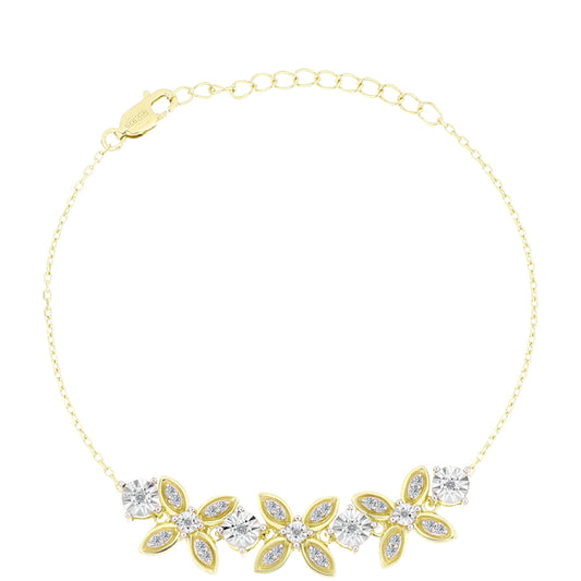 Pozlacené Stříbro 925/1000 - Náramek s Bílým Diamantem a Bílým Topazem - Karátové číslo: 0.34. přibližná hmotnost: 6.31 gramů