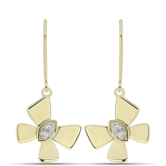 Pozlacené Stříbro 925/1000 - Náušnice s Bílým Diamantem - Karátové číslo: 0.01. přibližná hmotnost: 3.13 gramů