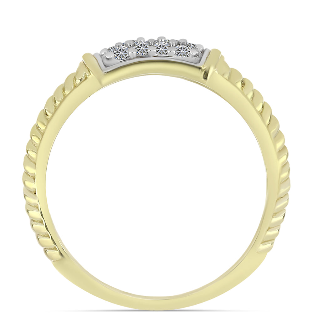 Pozlacené Stříbro 925/1000 - Prsten s Bílým Diamantem - Karátové číslo: 0.19. přibližná hmotnost: 2.88 gramů