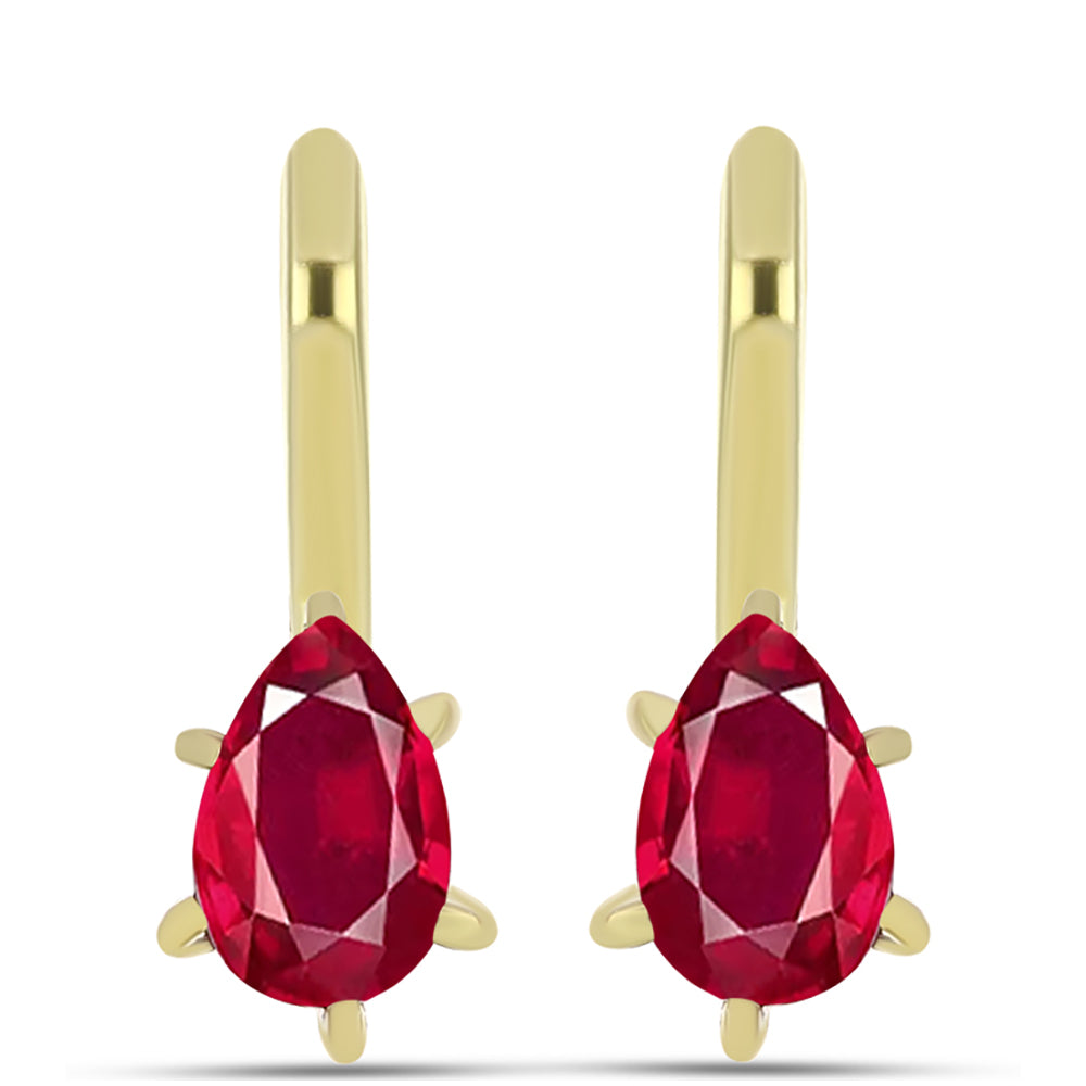 Pozlacené Stříbro 925/1000 - Náušnice s Madagaskarským Rubínem - Karátové číslo: 1.18. přibližná hmotnost: 2.48 gramů