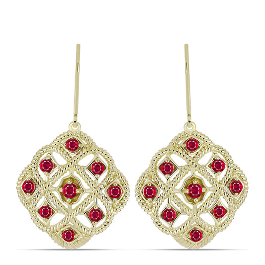 Pozlacené Stříbro 925/1000 - Náušnice s Madagaskarským Rubínem - Karátové číslo: 1.9. přibližná hmotnost: 6.89 gramů