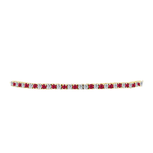 Pozlacené Stříbro 925/1000 - Náramek s Madagaskarským Rubínem a Bílým Topazem - Karátové číslo: 2.73. přibližná hmotnost: 5.88 gramů