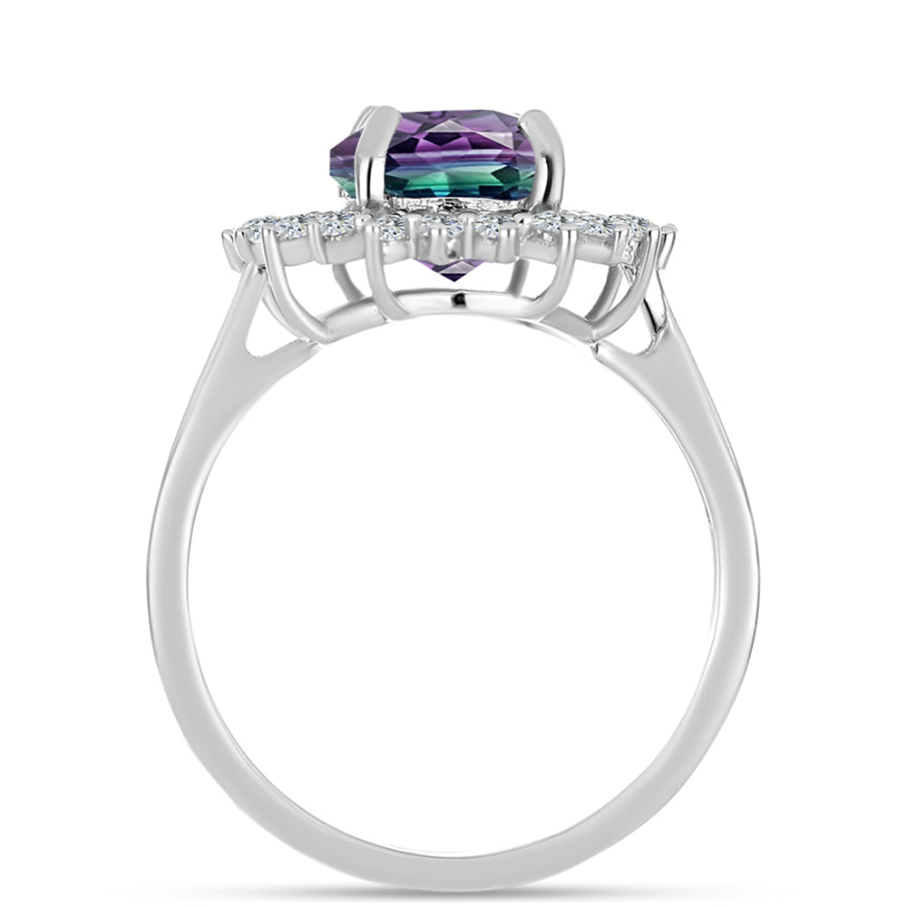 Stříbro 925/1000 - Prsten se Zebra Fluoritem a Bílým Topazem - Karátové číslo: 4.1. přibližná hmotnost: 3.82 gramů 2 