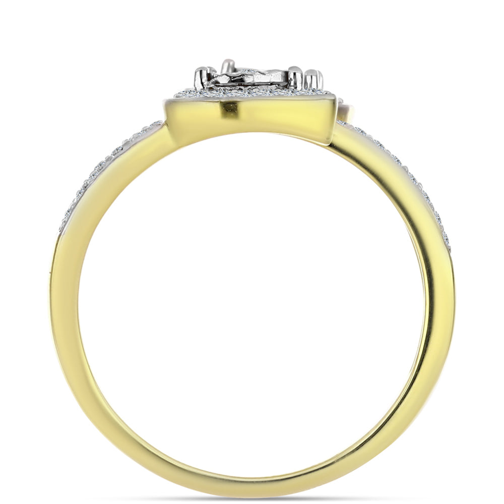 Pozlacené Stříbro 925/1000 - Prsten s Bílým Diamantem a Bílým Topazem - Karátové číslo: 0.45. přibližná hmotnost: 3.42 gramů 2 